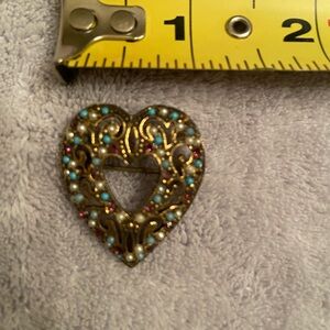 Gold Heart Brooch with Multicolor Accents